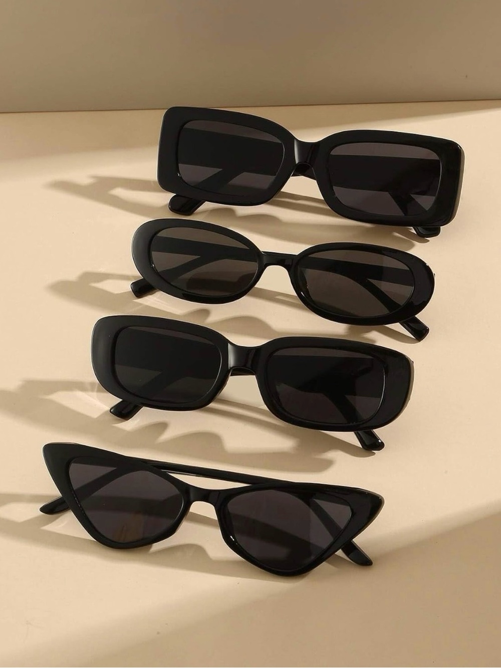 NWT 4-Pack Black Sunglasses Set - Chunky Y2K Oval Square Cat Eye Rectangle Shade